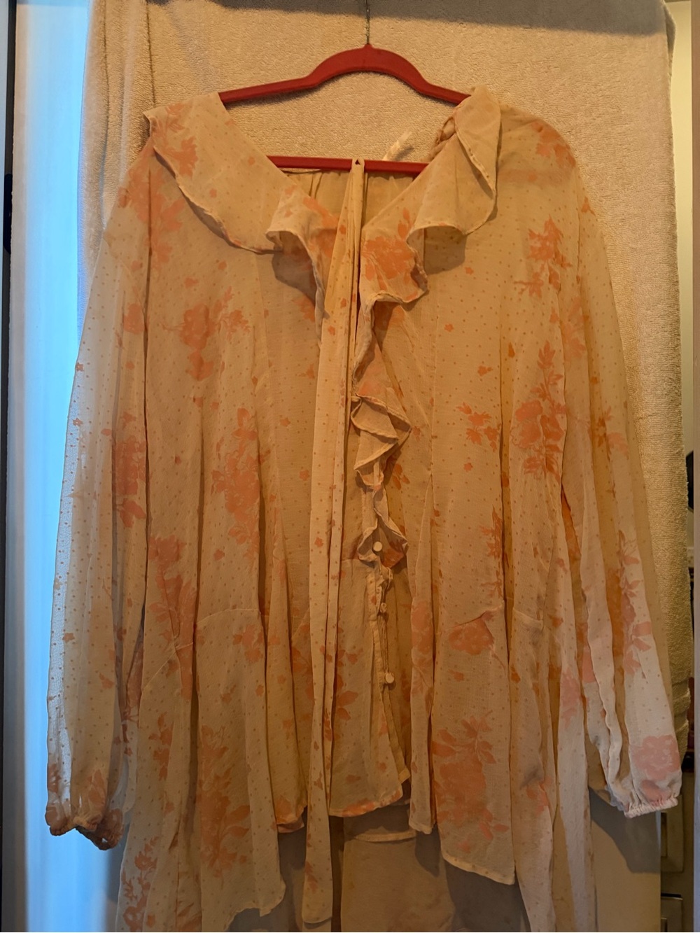 Free People Cream Blush Floral Ruffle Blouse